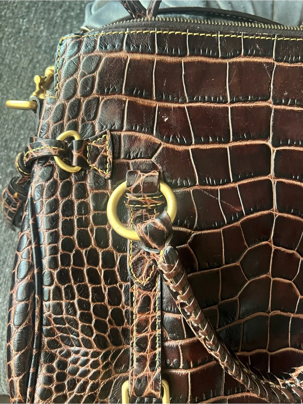 Dooney & Bourke Dark Brown Croc-Embossed Leather Satchel